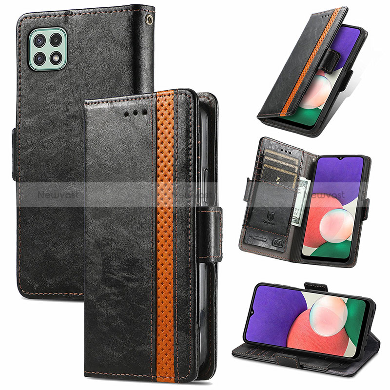 Leather Case Stands Flip Cover Holder S02D for Samsung Galaxy A22 5G