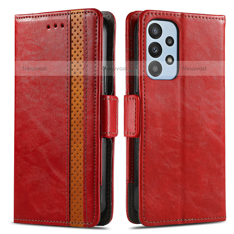 Leather Case Stands Flip Cover Holder S02D for Samsung Galaxy A23 5G Red