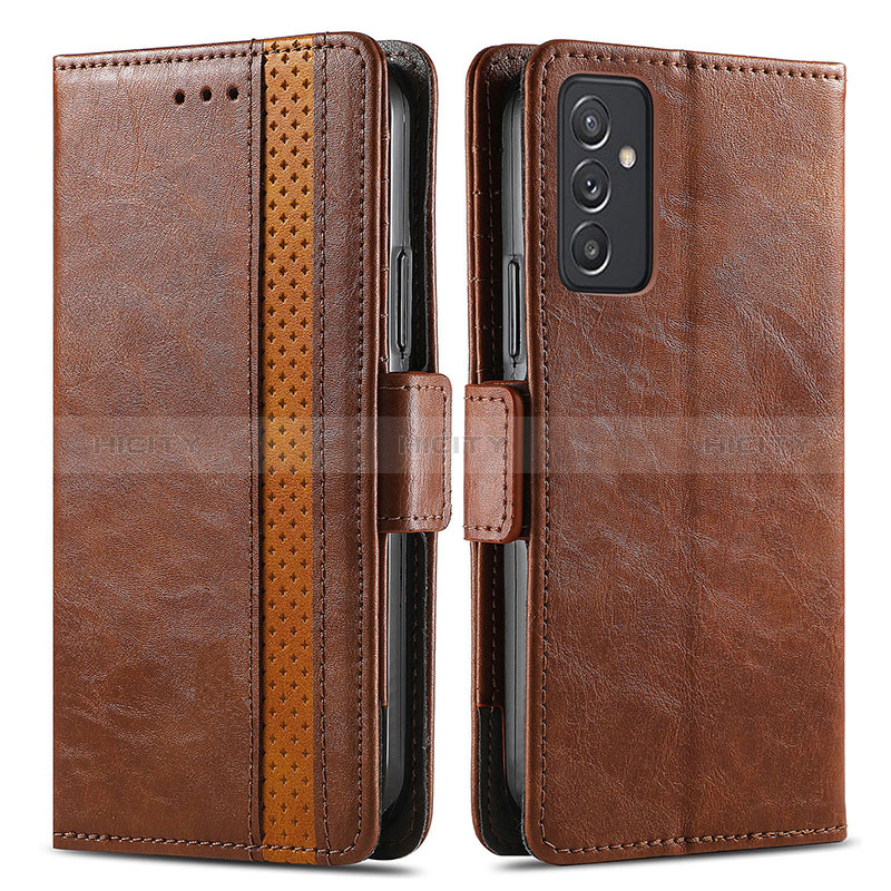 Leather Case Stands Flip Cover Holder S02D for Samsung Galaxy A24 4G Brown