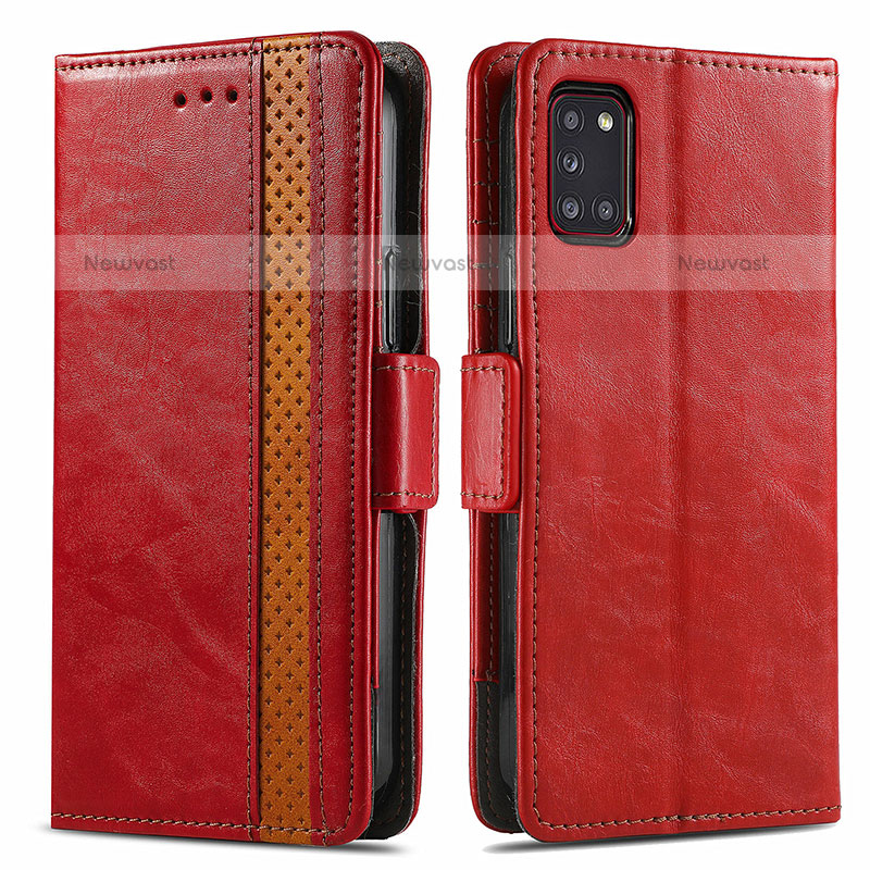 Leather Case Stands Flip Cover Holder S02D for Samsung Galaxy A31 Red