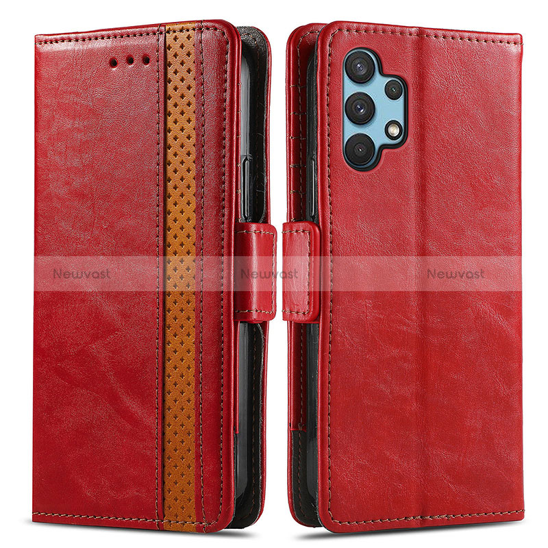 Leather Case Stands Flip Cover Holder S02D for Samsung Galaxy A32 4G Red