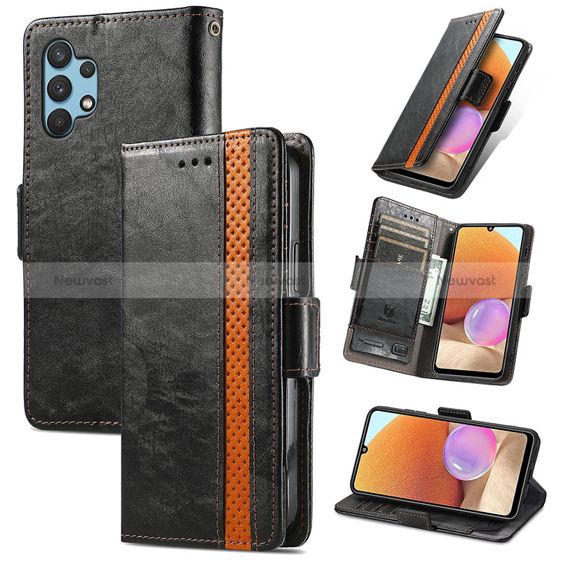 Leather Case Stands Flip Cover Holder S02D for Samsung Galaxy A32 5G