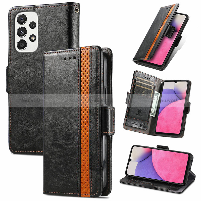 Leather Case Stands Flip Cover Holder S02D for Samsung Galaxy A33 5G