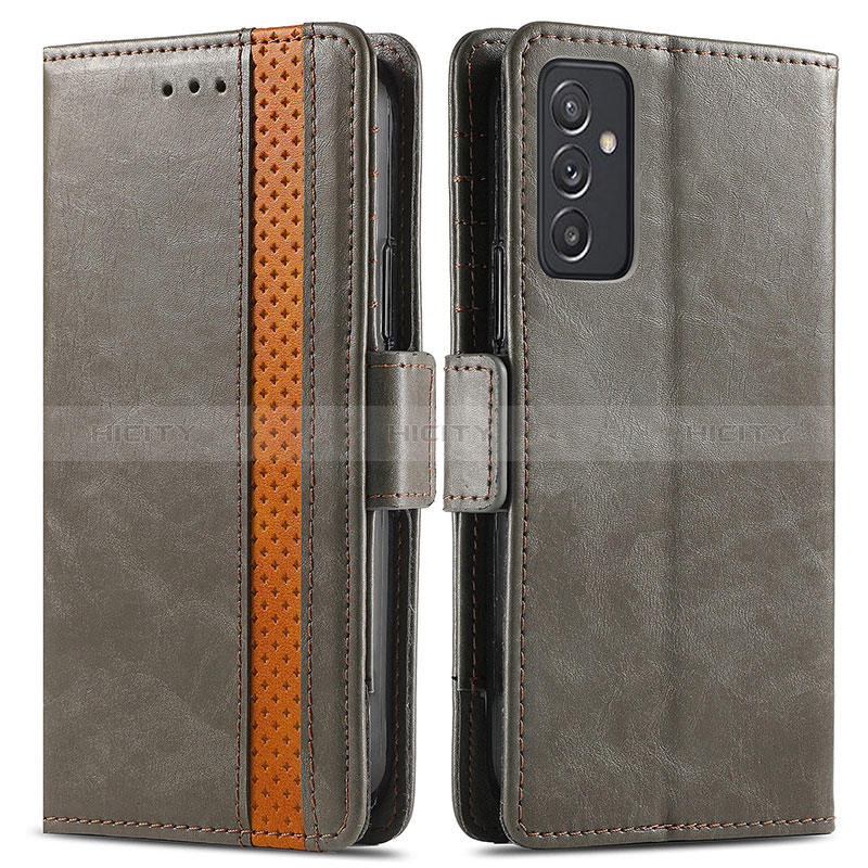 Leather Case Stands Flip Cover Holder S02D for Samsung Galaxy A34 5G Light Brown