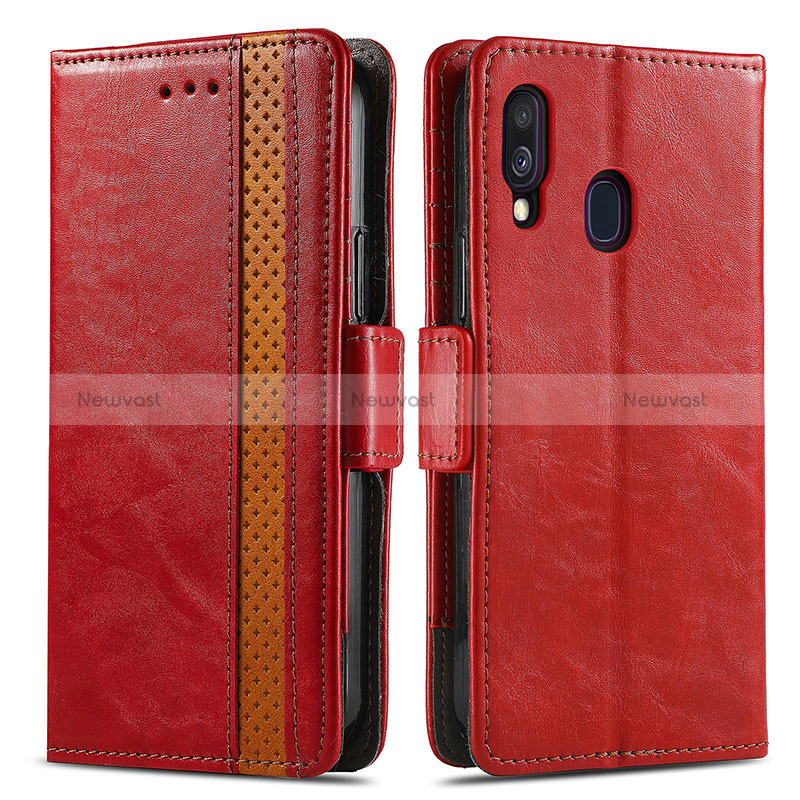 Leather Case Stands Flip Cover Holder S02D for Samsung Galaxy A40 Red