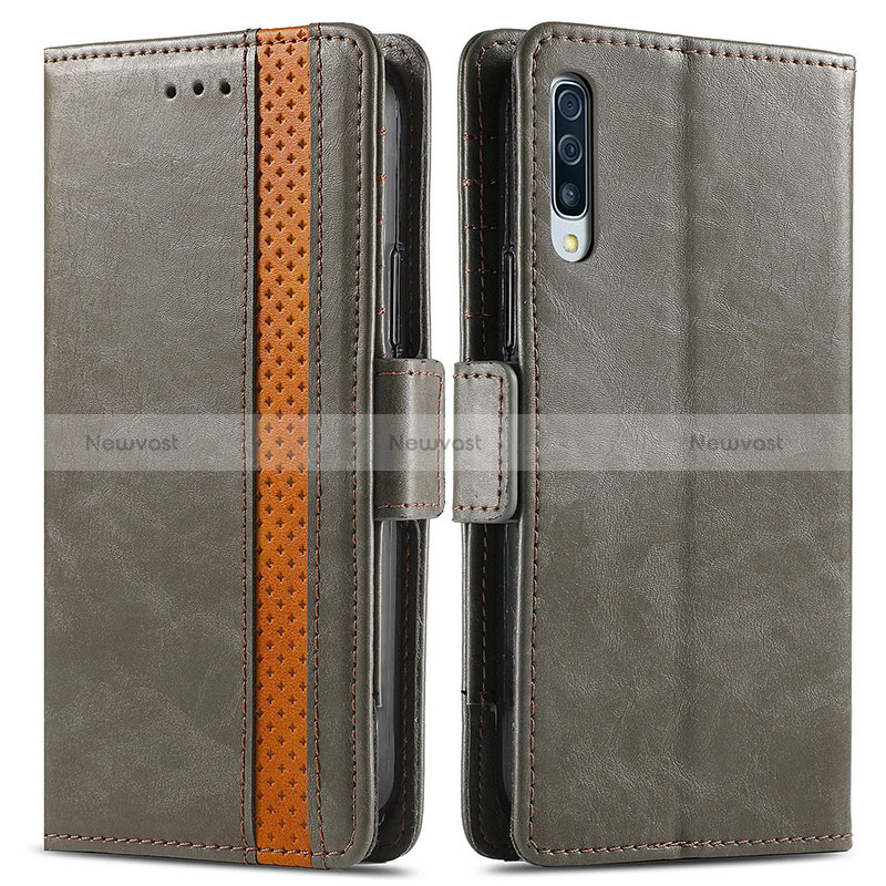 Leather Case Stands Flip Cover Holder S02D for Samsung Galaxy A50 Gray