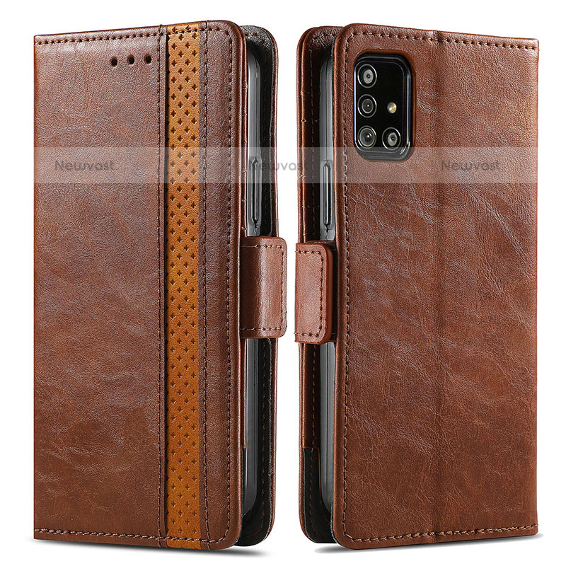 Leather Case Stands Flip Cover Holder S02D for Samsung Galaxy A51 4G Brown