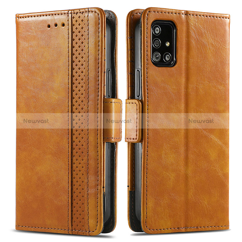 Leather Case Stands Flip Cover Holder S02D for Samsung Galaxy A51 5G Light Brown