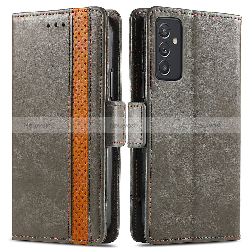 Leather Case Stands Flip Cover Holder S02D for Samsung Galaxy A55 5G Light Brown