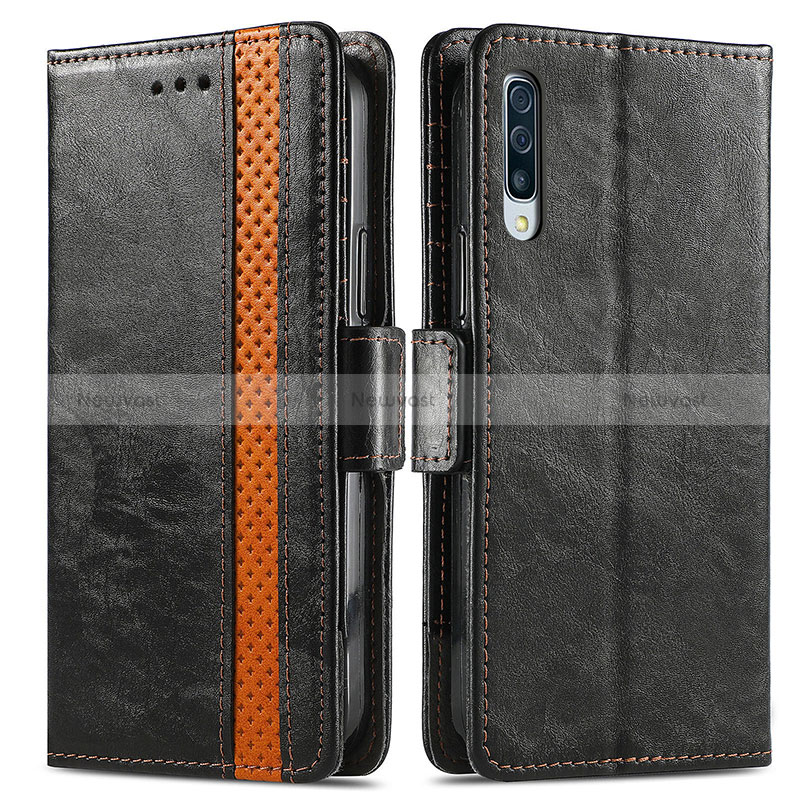 Leather Case Stands Flip Cover Holder S02D for Samsung Galaxy A70S Black