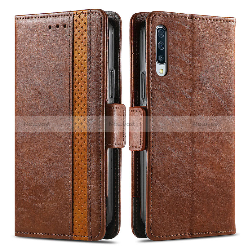 Leather Case Stands Flip Cover Holder S02D for Samsung Galaxy A70S Brown