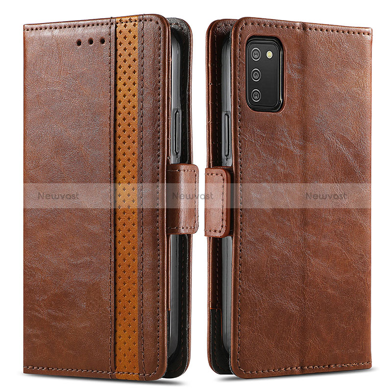 Leather Case Stands Flip Cover Holder S02D for Samsung Galaxy F02S SM-E025F Brown