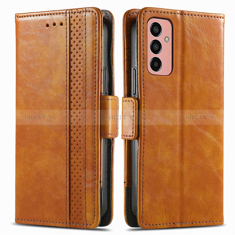 Leather Case Stands Flip Cover Holder S02D for Samsung Galaxy F13 4G Light Brown