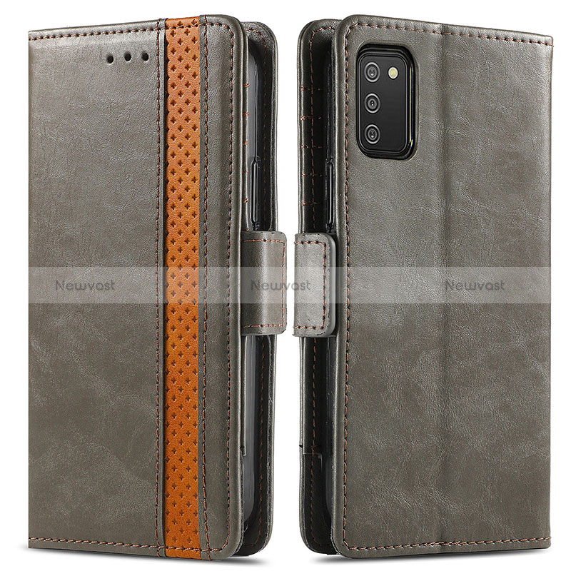 Leather Case Stands Flip Cover Holder S02D for Samsung Galaxy M02s Gray