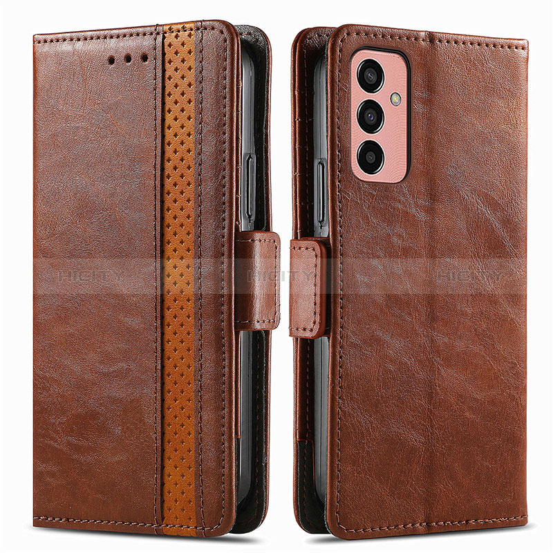 Leather Case Stands Flip Cover Holder S02D for Samsung Galaxy M13 4G Brown