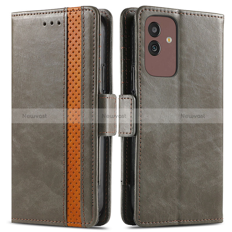 Leather Case Stands Flip Cover Holder S02D for Samsung Galaxy M13 5G Gray