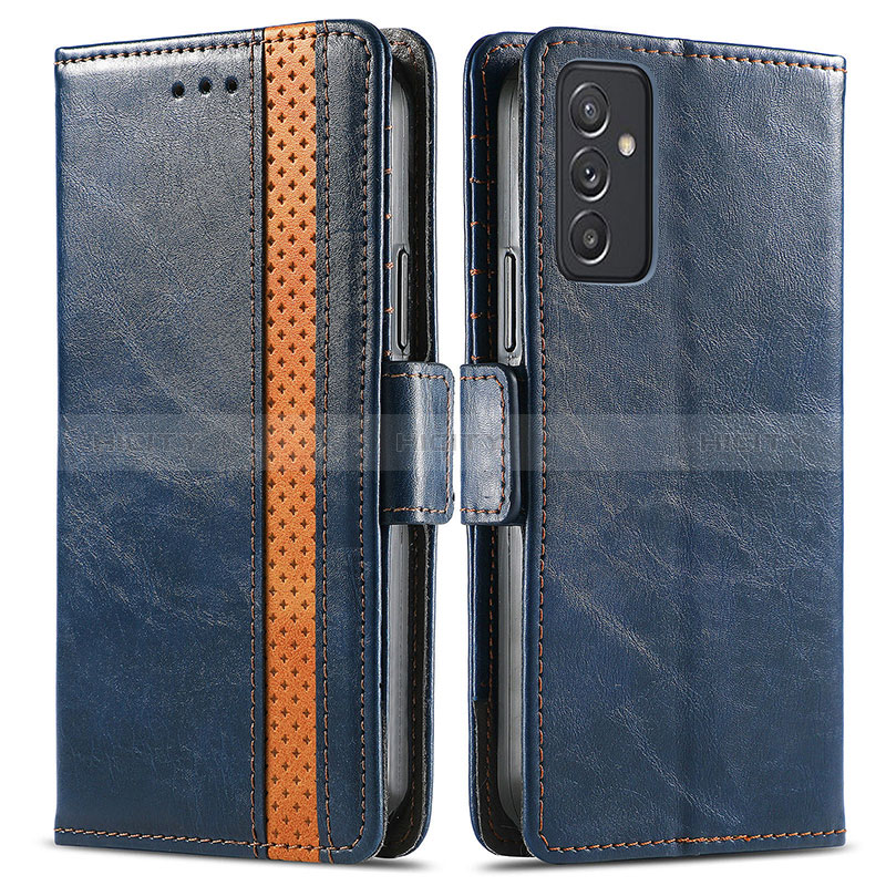 Leather Case Stands Flip Cover Holder S02D for Samsung Galaxy M14 5G Blue