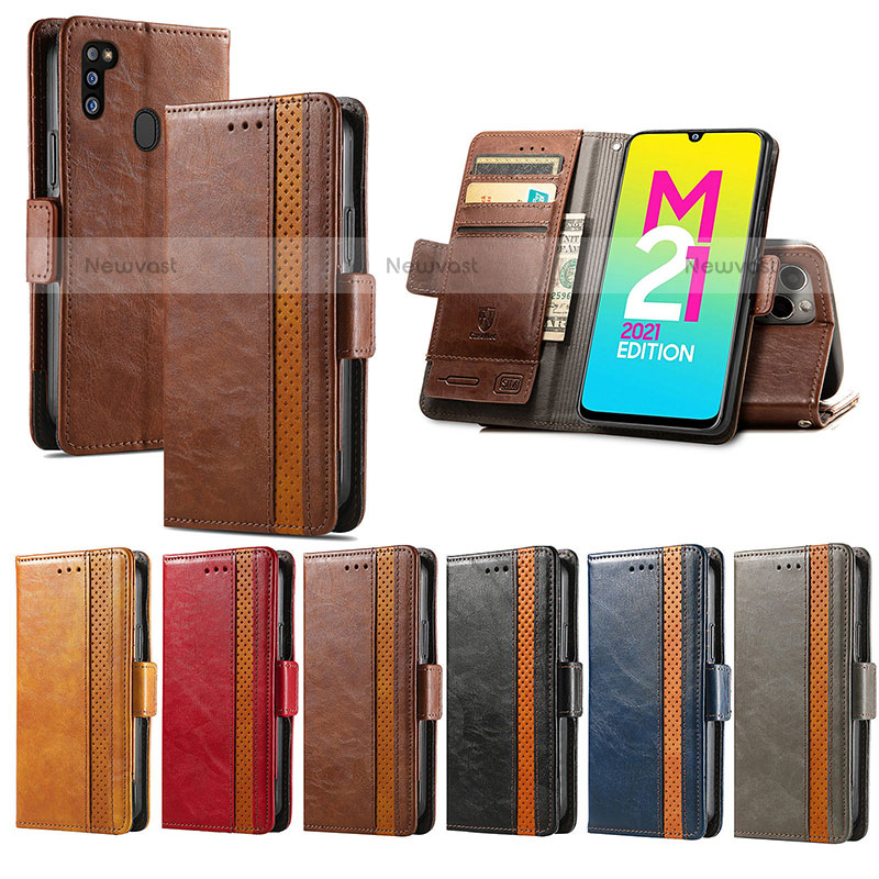 Leather Case Stands Flip Cover Holder S02D for Samsung Galaxy M21