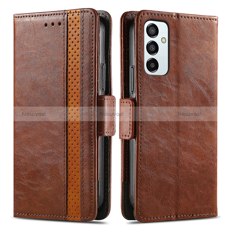 Leather Case Stands Flip Cover Holder S02D for Samsung Galaxy M23 5G Brown