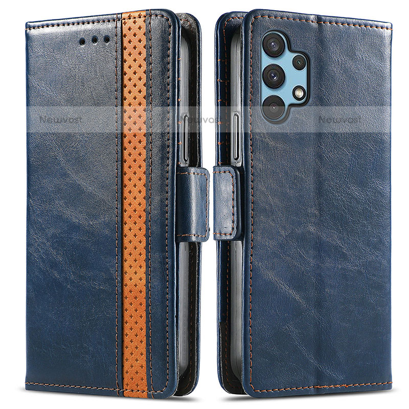 Leather Case Stands Flip Cover Holder S02D for Samsung Galaxy M32 5G Blue