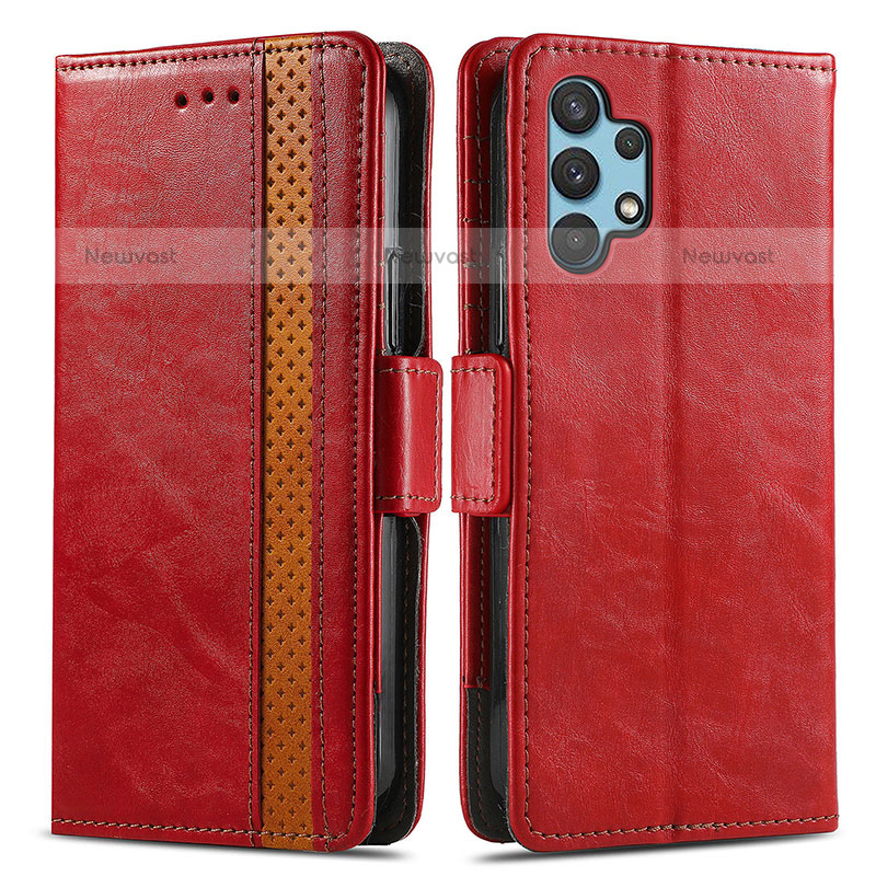 Leather Case Stands Flip Cover Holder S02D for Samsung Galaxy M32 5G Red