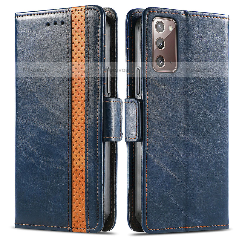 Leather Case Stands Flip Cover Holder S02D for Samsung Galaxy Note 20 5G Blue