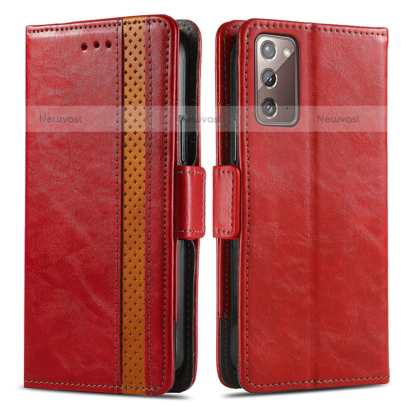 Leather Case Stands Flip Cover Holder S02D for Samsung Galaxy Note 20 5G Red