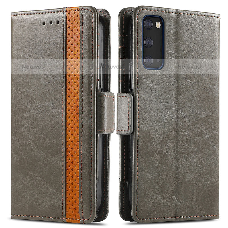 Leather Case Stands Flip Cover Holder S02D for Samsung Galaxy S20 Plus 5G Gray