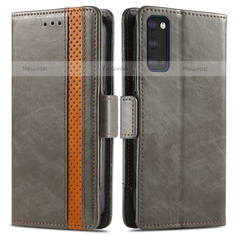 Leather Case Stands Flip Cover Holder S02D for Samsung Galaxy S20 Plus Gray