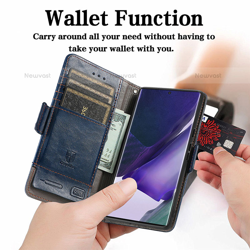 Leather Case Stands Flip Cover Holder S02D for Samsung Galaxy S21 Ultra 5G