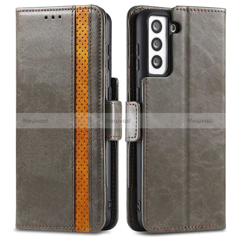 Leather Case Stands Flip Cover Holder S02D for Samsung Galaxy S24 Plus 5G Gray