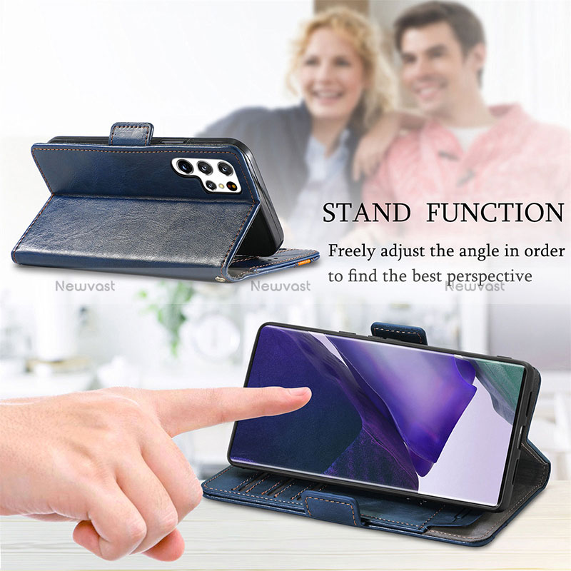 Leather Case Stands Flip Cover Holder S02D for Samsung Galaxy S24 Ultra 5G