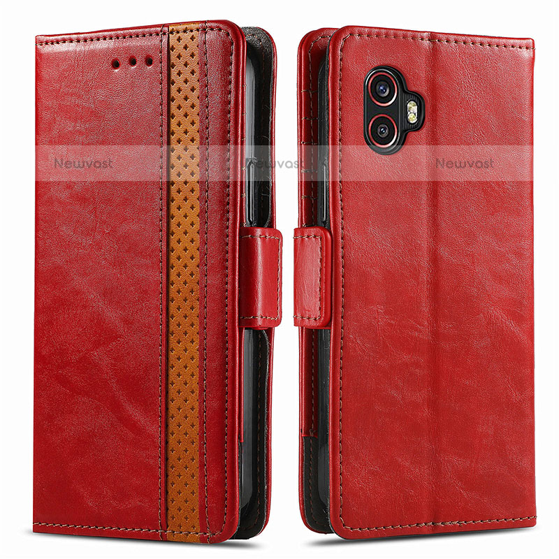 Leather Case Stands Flip Cover Holder S02D for Samsung Galaxy XCover 6 Pro 5G Red