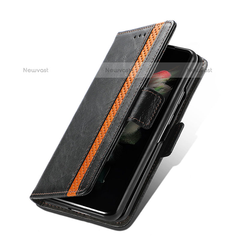 Leather Case Stands Flip Cover Holder S02D for Samsung Galaxy Z Fold3 5G