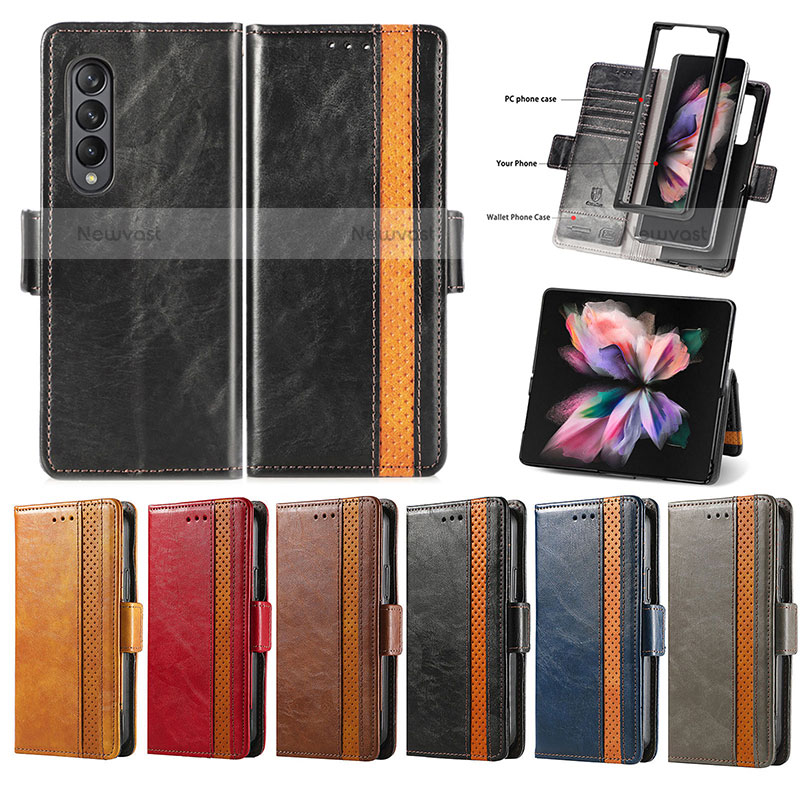 Leather Case Stands Flip Cover Holder S02D for Samsung Galaxy Z Fold3 5G