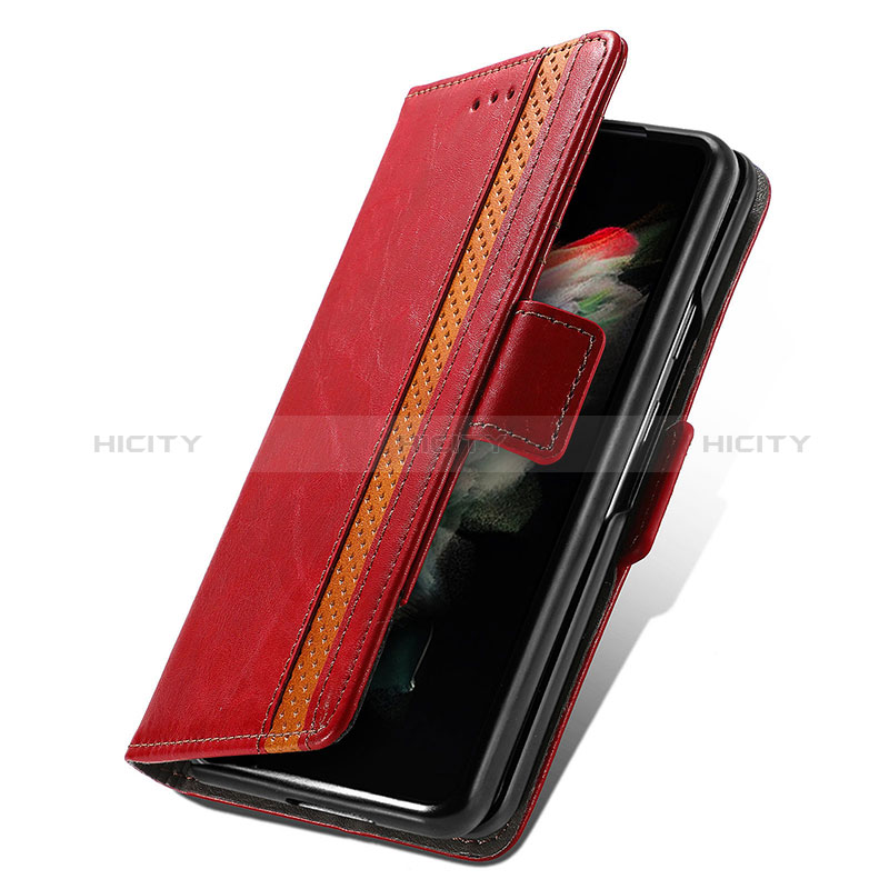 Leather Case Stands Flip Cover Holder S02D for Samsung Galaxy Z Fold4 5G Red