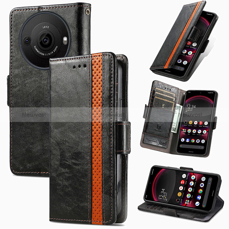 Leather Case Stands Flip Cover Holder S02D for Sharp Aquos R8 Pro
