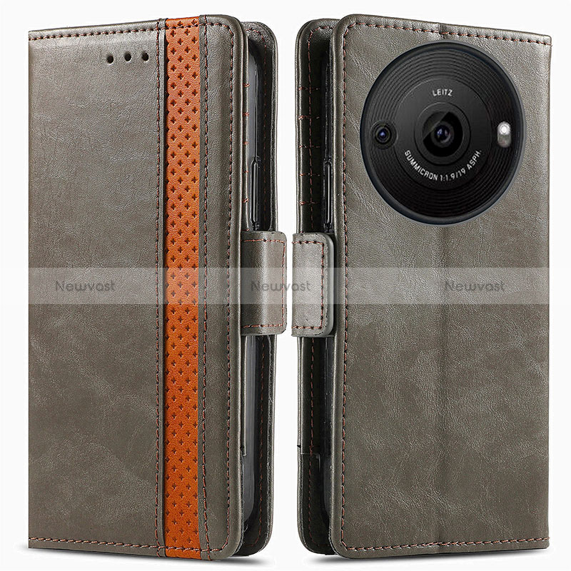 Leather Case Stands Flip Cover Holder S02D for Sharp Aquos R8 Pro Gray