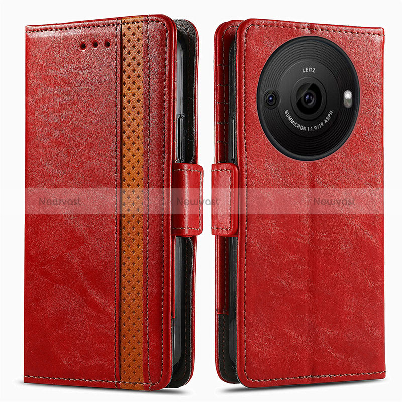 Leather Case Stands Flip Cover Holder S02D for Sharp Aquos R8 Pro Red