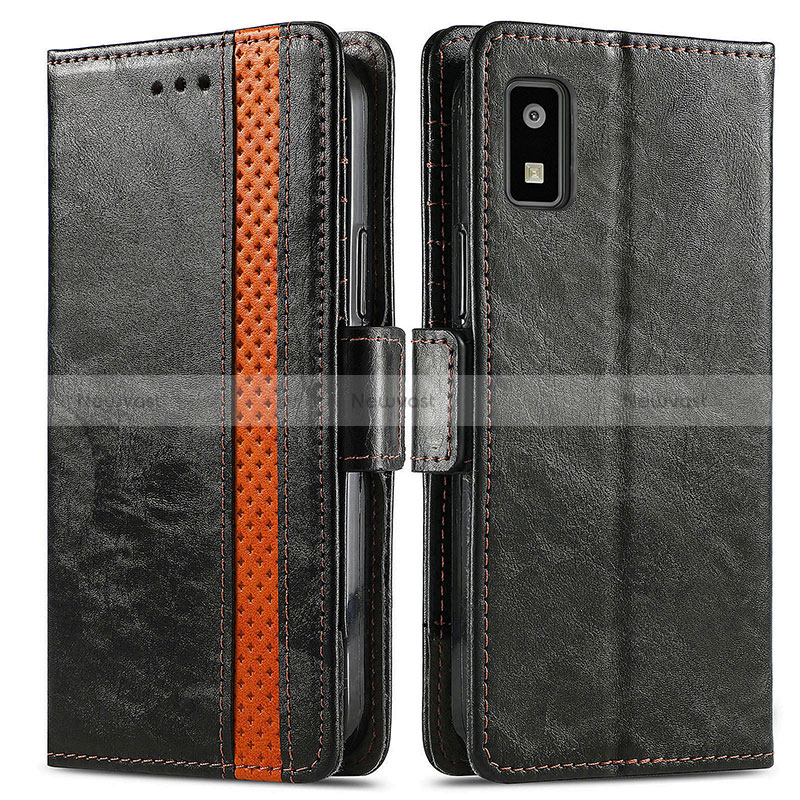 Leather Case Stands Flip Cover Holder S02D for Sharp Aquos wish3 Black