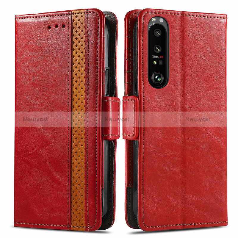 Leather Case Stands Flip Cover Holder S02D for Sony Xperia 1 III Red