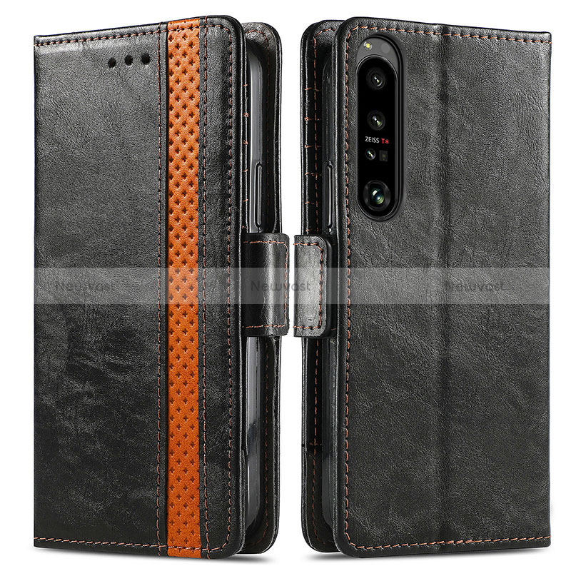 Leather Case Stands Flip Cover Holder S02D for Sony Xperia 1 IV Black