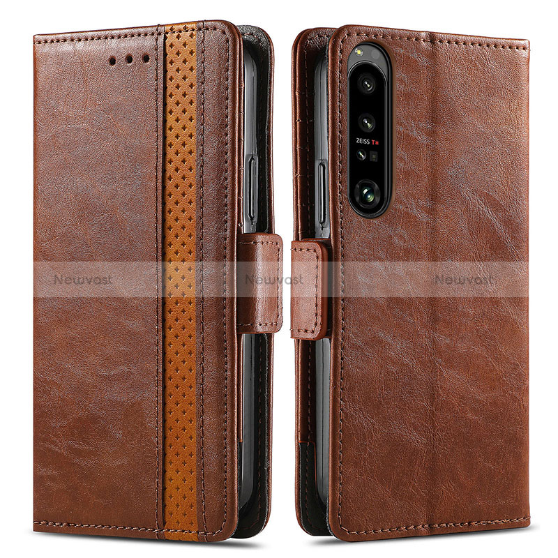 Leather Case Stands Flip Cover Holder S02D for Sony Xperia 1 IV SO-51C Brown