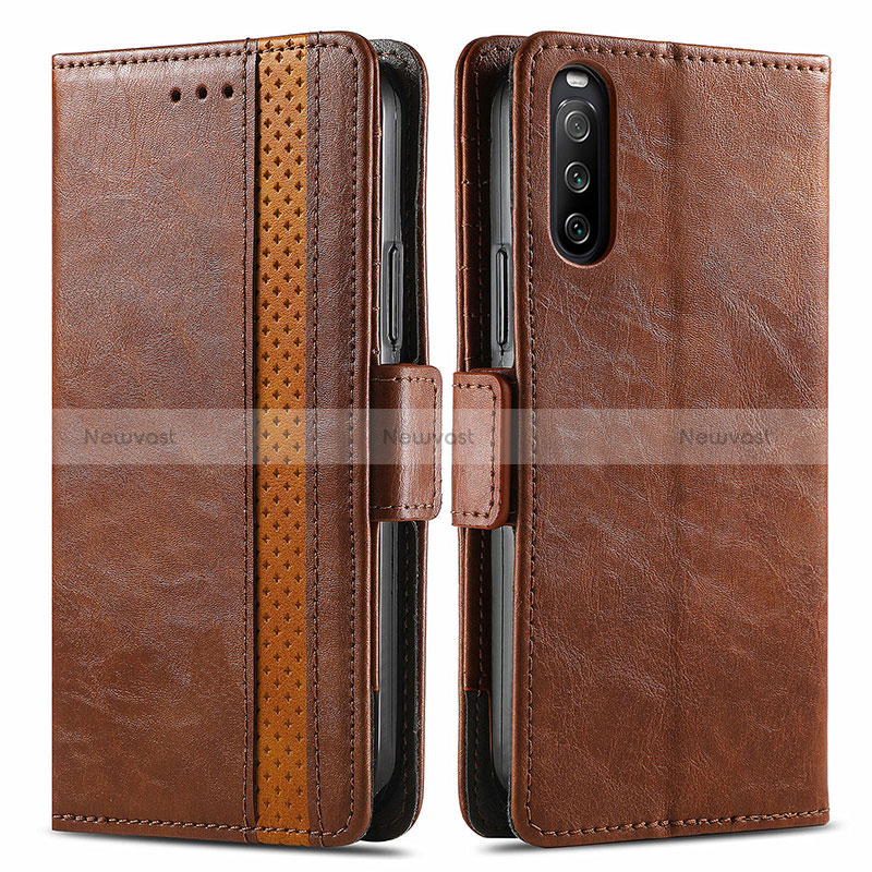 Leather Case Stands Flip Cover Holder S02D for Sony Xperia 10 III Lite Brown