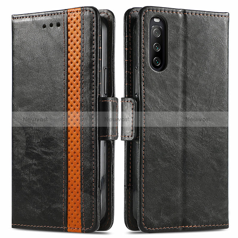 Leather Case Stands Flip Cover Holder S02D for Sony Xperia 10 III SOG04 Black