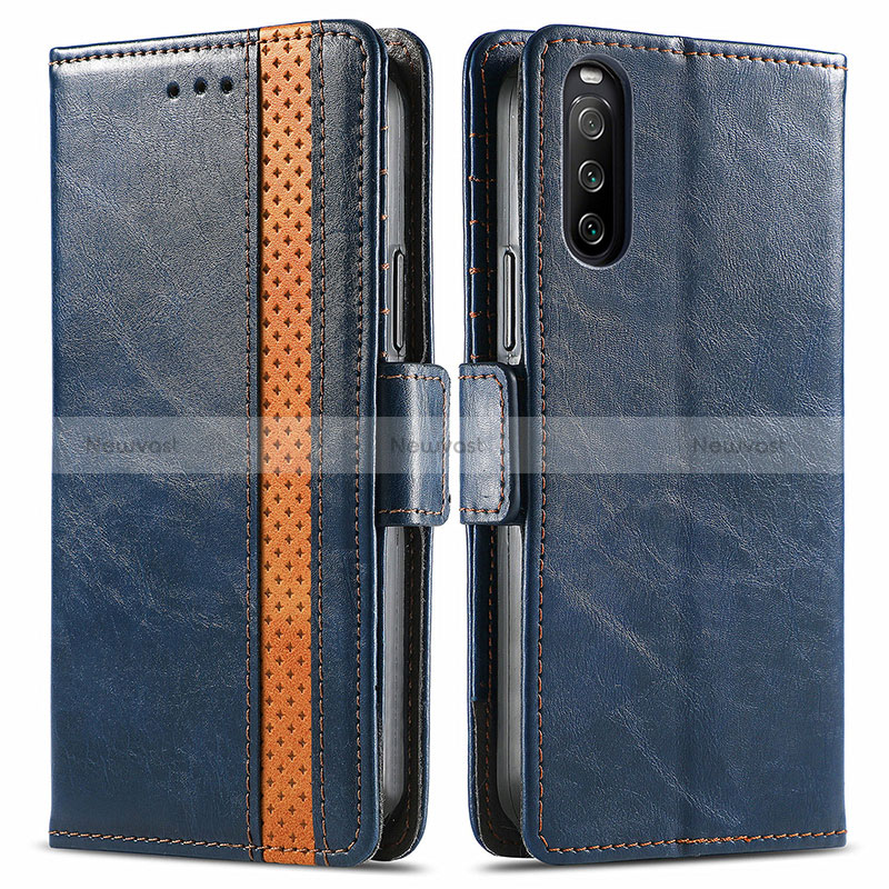 Leather Case Stands Flip Cover Holder S02D for Sony Xperia 10 III SOG04 Blue