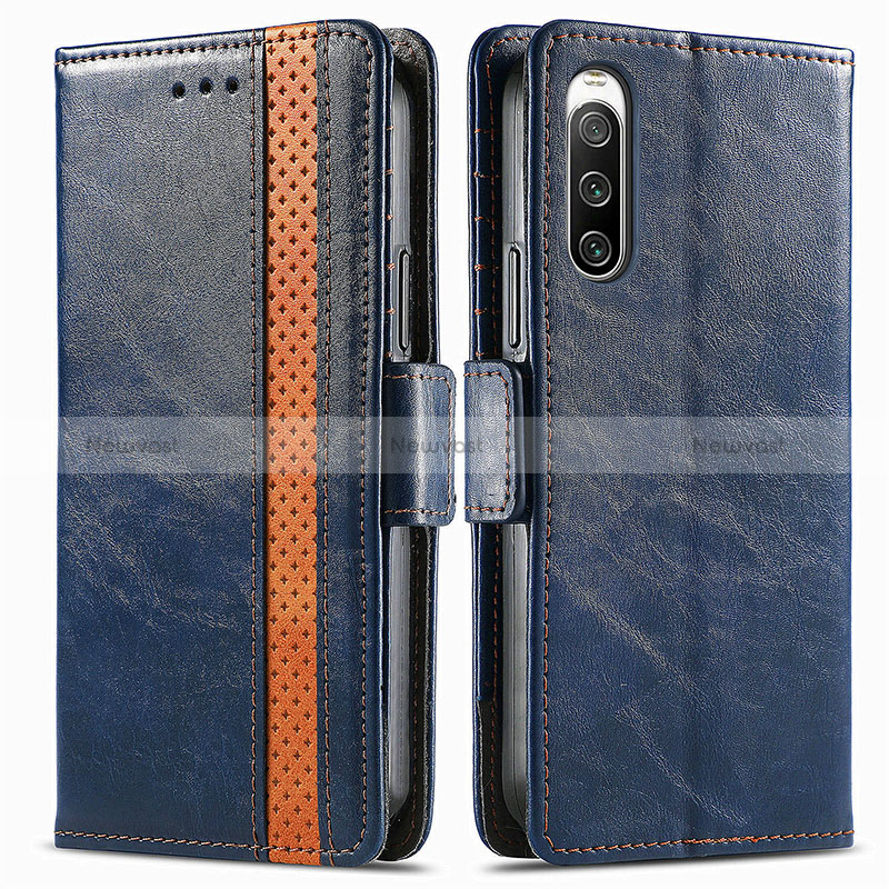 Leather Case Stands Flip Cover Holder S02D for Sony Xperia 10 IV SOG07 Blue
