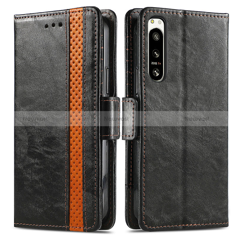 Leather Case Stands Flip Cover Holder S02D for Sony Xperia 5 IV Black