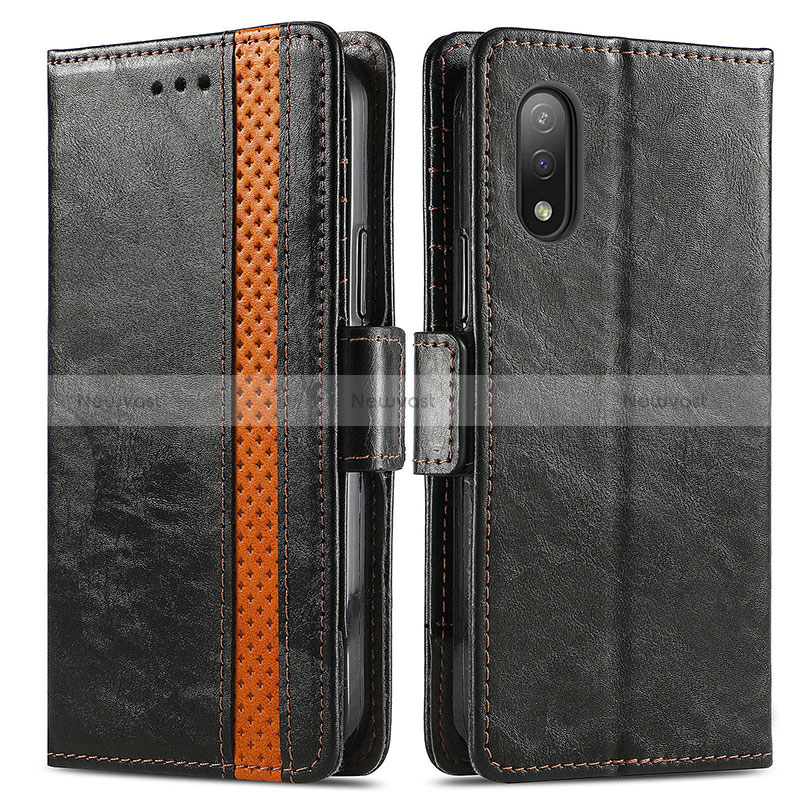 Leather Case Stands Flip Cover Holder S02D for Sony Xperia Ace II SO-41B Black