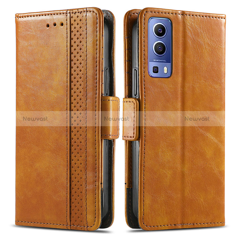 Leather Case Stands Flip Cover Holder S02D for Vivo iQOO Z3 5G Light Brown